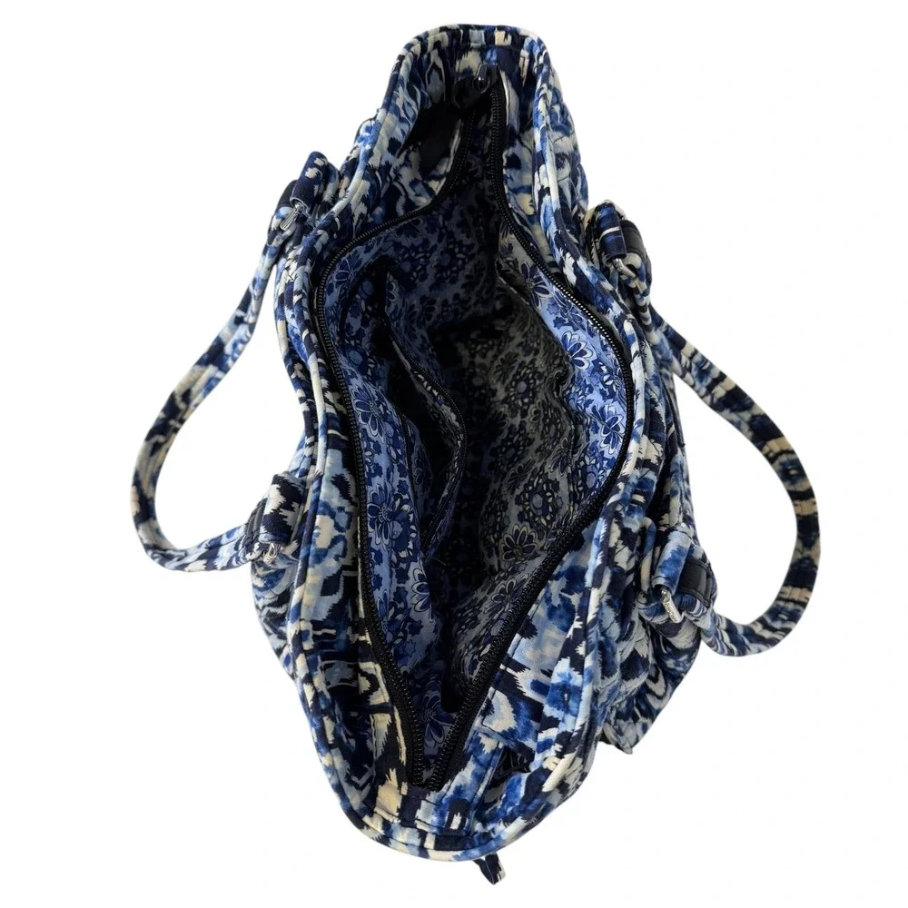 Vera Bradley Island Glenna Indigo Ikat Quilted Satchel Shoulder Bag Blue White